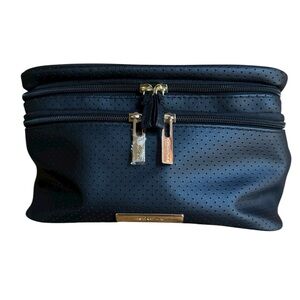 Tartan + Twine black perforated double zip train case / makeup bag